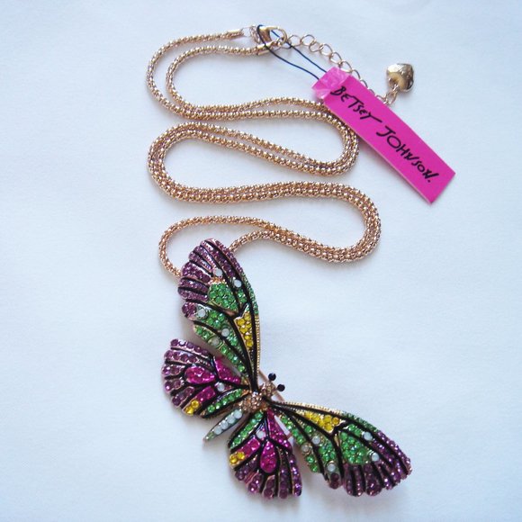 MULTICOLOR BUTTERFLY PENDANT BROOCH  NECKLACE - Picture 1 of 7